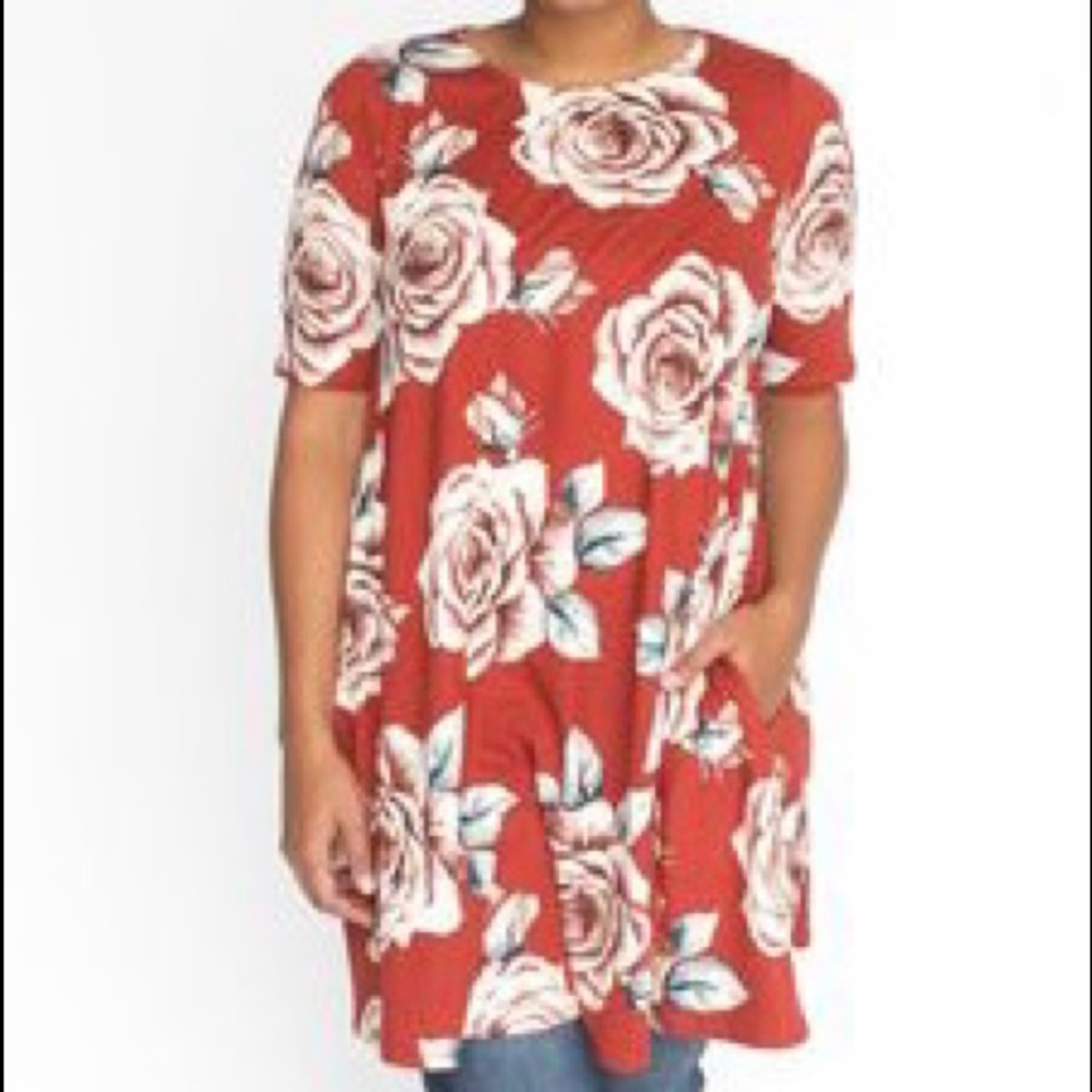 Agnes & Dora Red Rose Swing Tunic with Pocketd- 2X